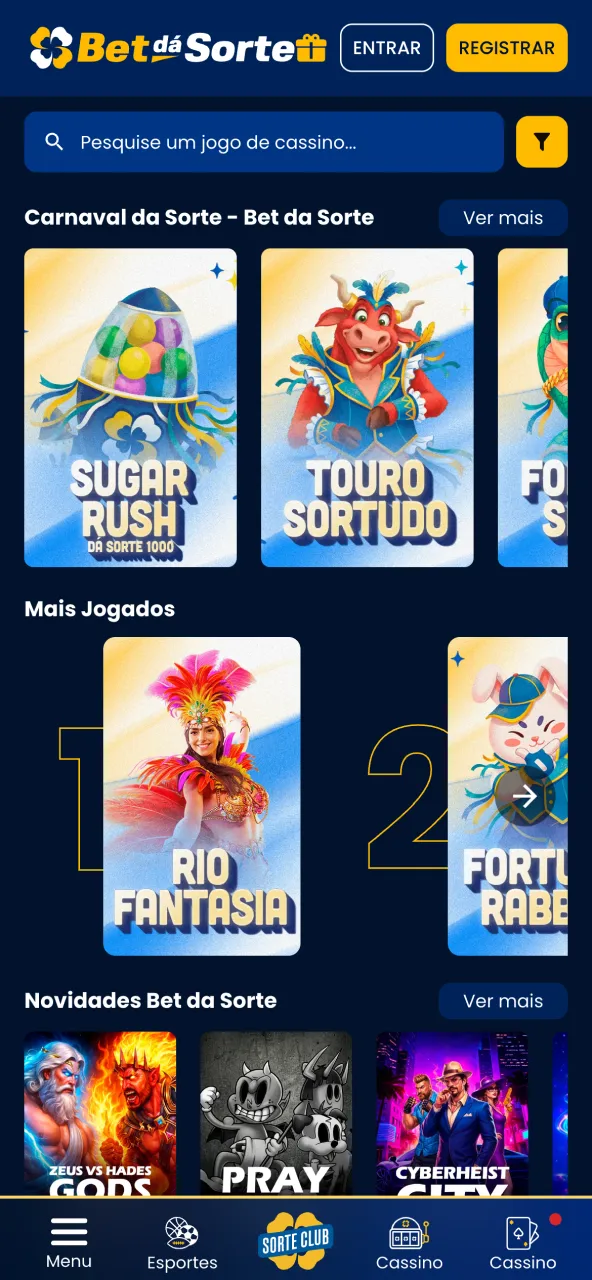 Ampla seleção de jogos de cassino oferecida pela Bet da Sorte.