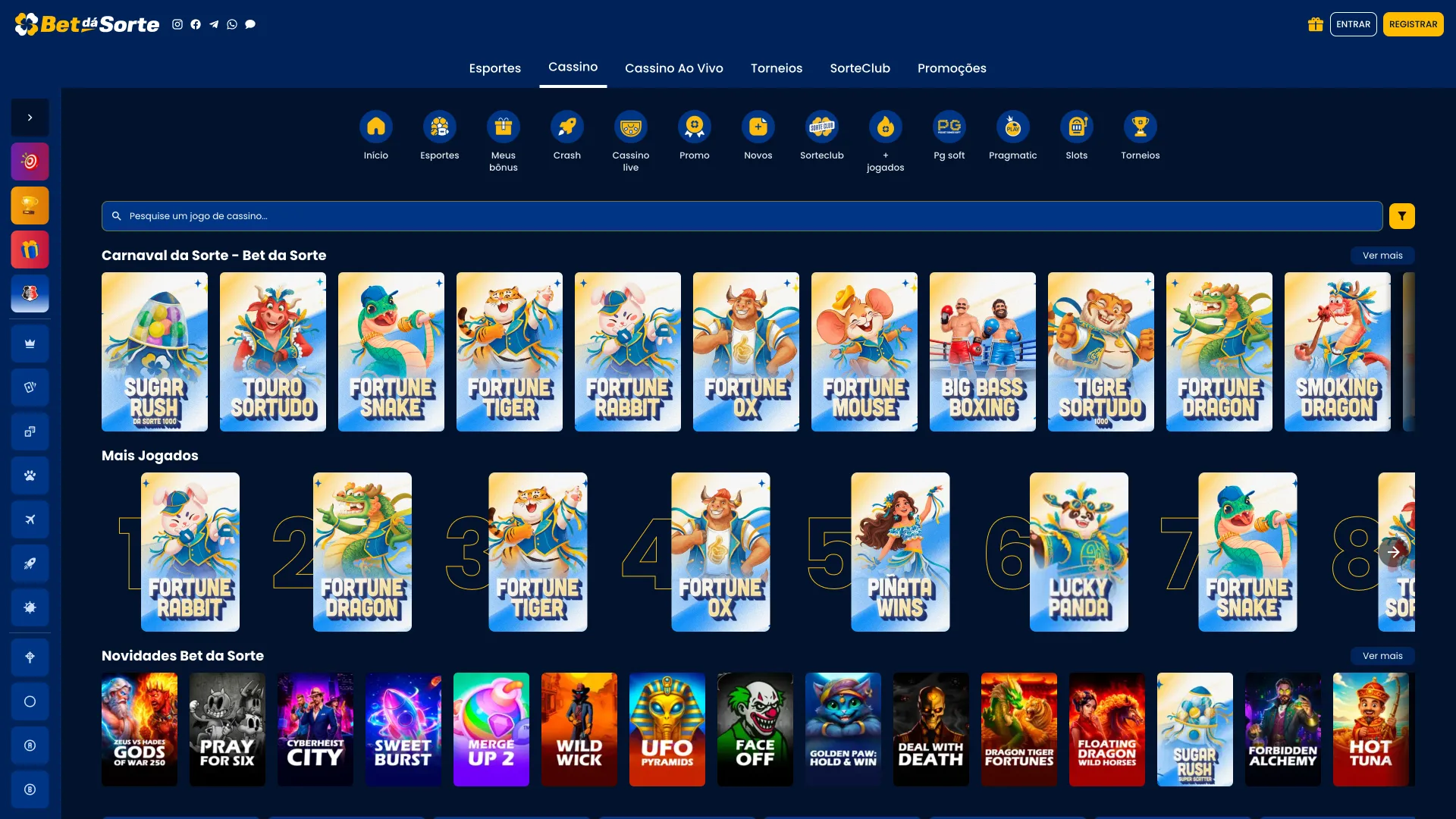 Jogos de cassino da Bet da Sorte com grande variedade disponível.